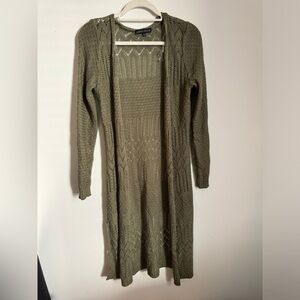 Khaki Open-Front Knit Cardigan